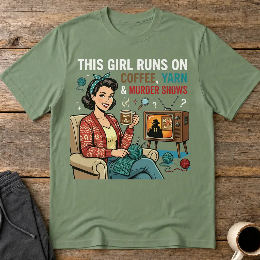 Coffee Yarn & Murder Shows T-Shirt - Military Green