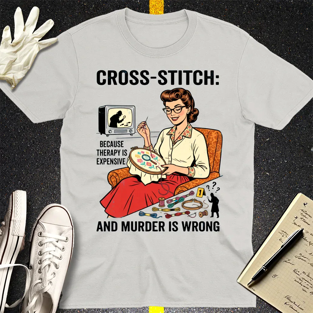 Cross-Stitch and Murder T-Shirt - Ice Grey