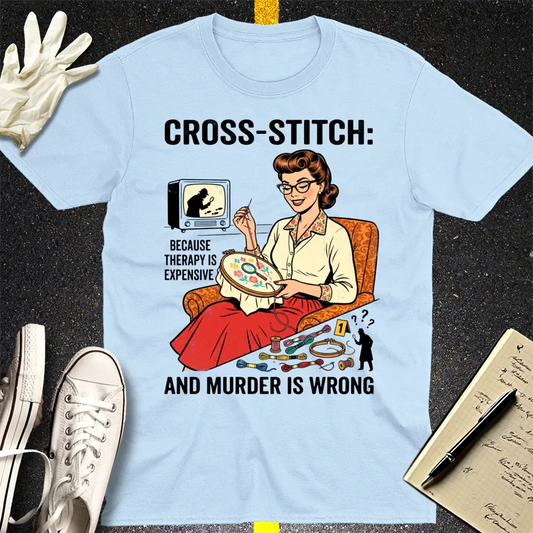Cross-Stitch and Murder T-Shirt - Light Blue