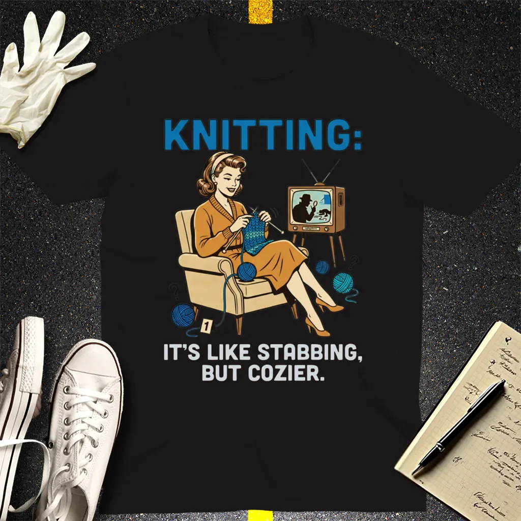 Cozy Stabbing Knitting T-Shirt - Black