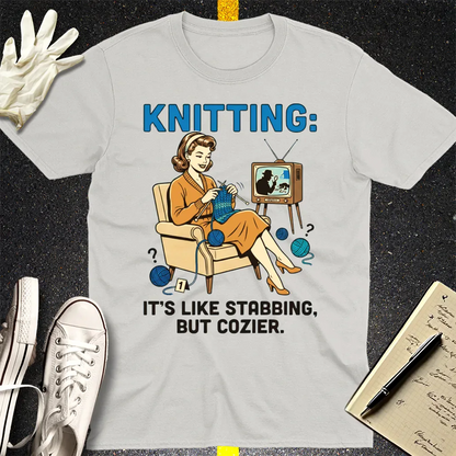 Cozy Stabbing Knitting T-Shirt - Ice Grey