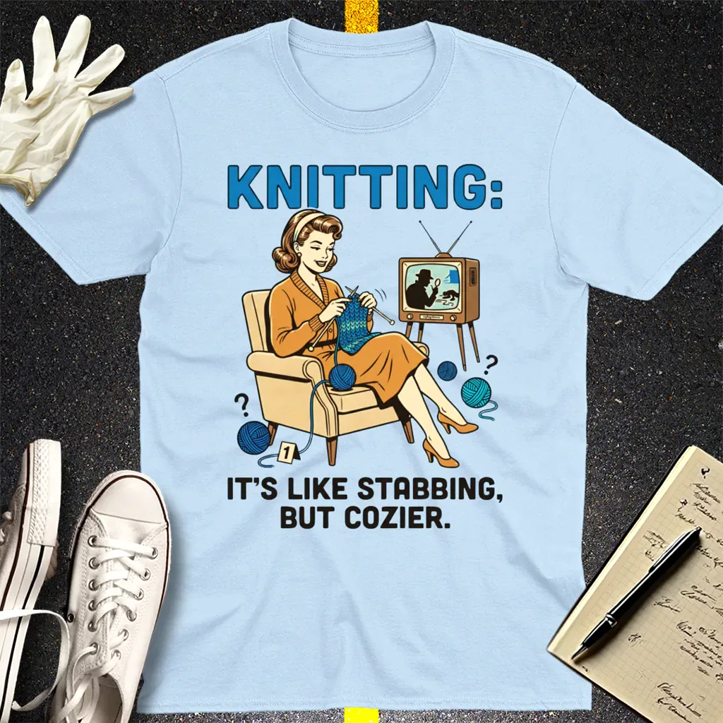 Cozy Stabbing Knitting T-Shirt - Light Blue