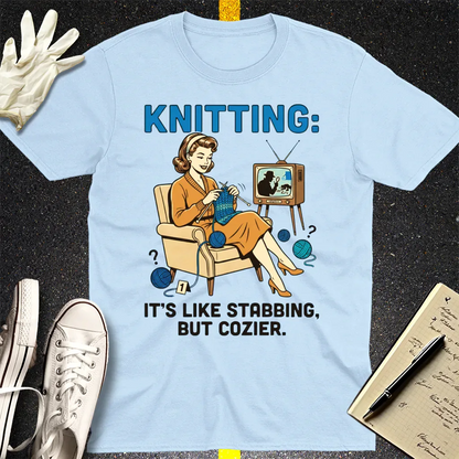 Cozy Stabbing Knitting T-Shirt - Light Blue