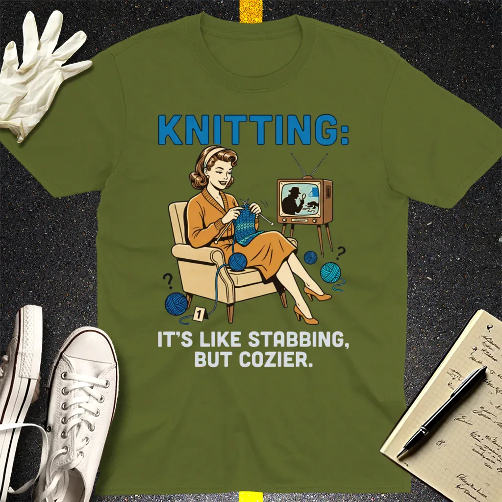Cozy Stabbing Knitting T-Shirt - Military Green