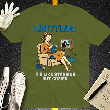 Cozy Stabbing Knitting T-Shirt - Military Green