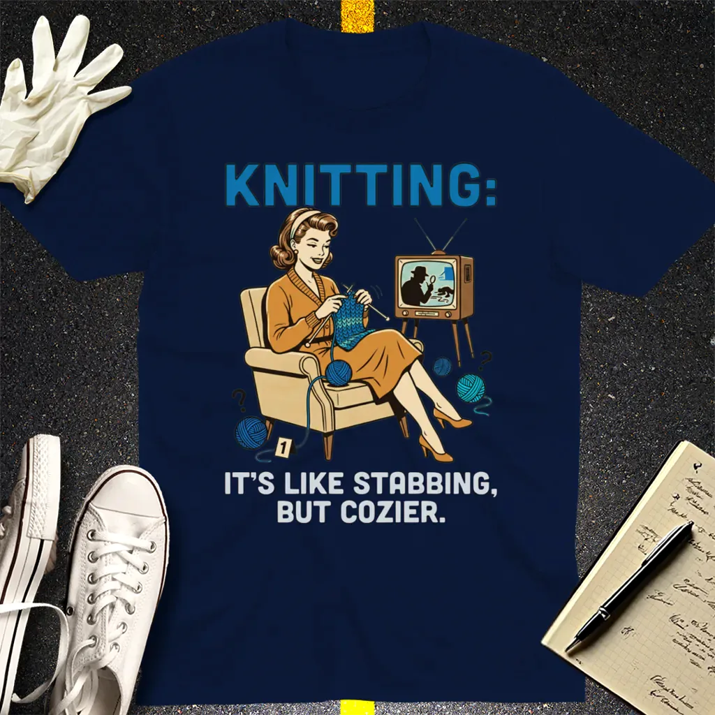 Cozy Stabbing Knitting T-Shirt - Navy