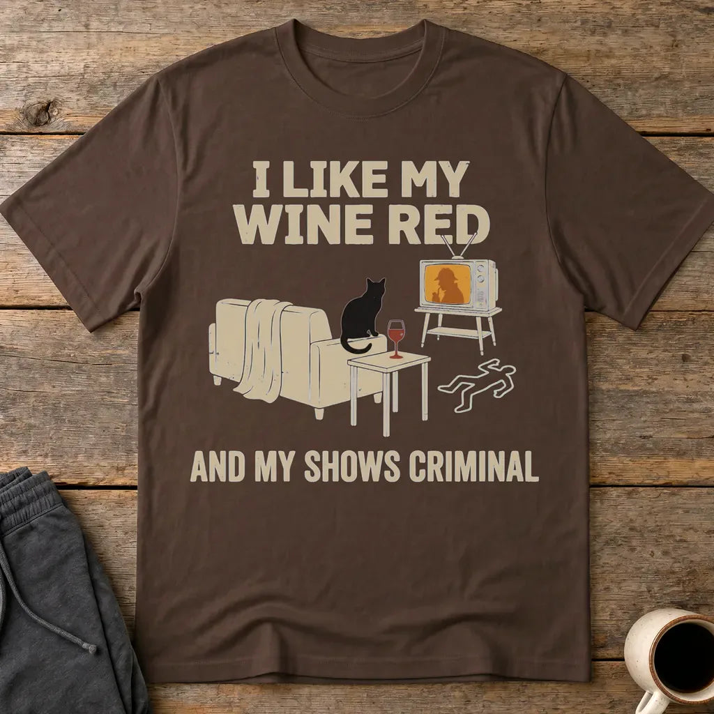 Wine & Crime Lover T-Shirt - Dark Chocolate