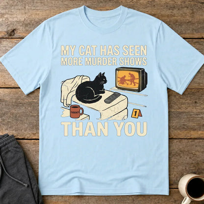 Murder-Show-Loving Cat T-Shirt - Light Blue