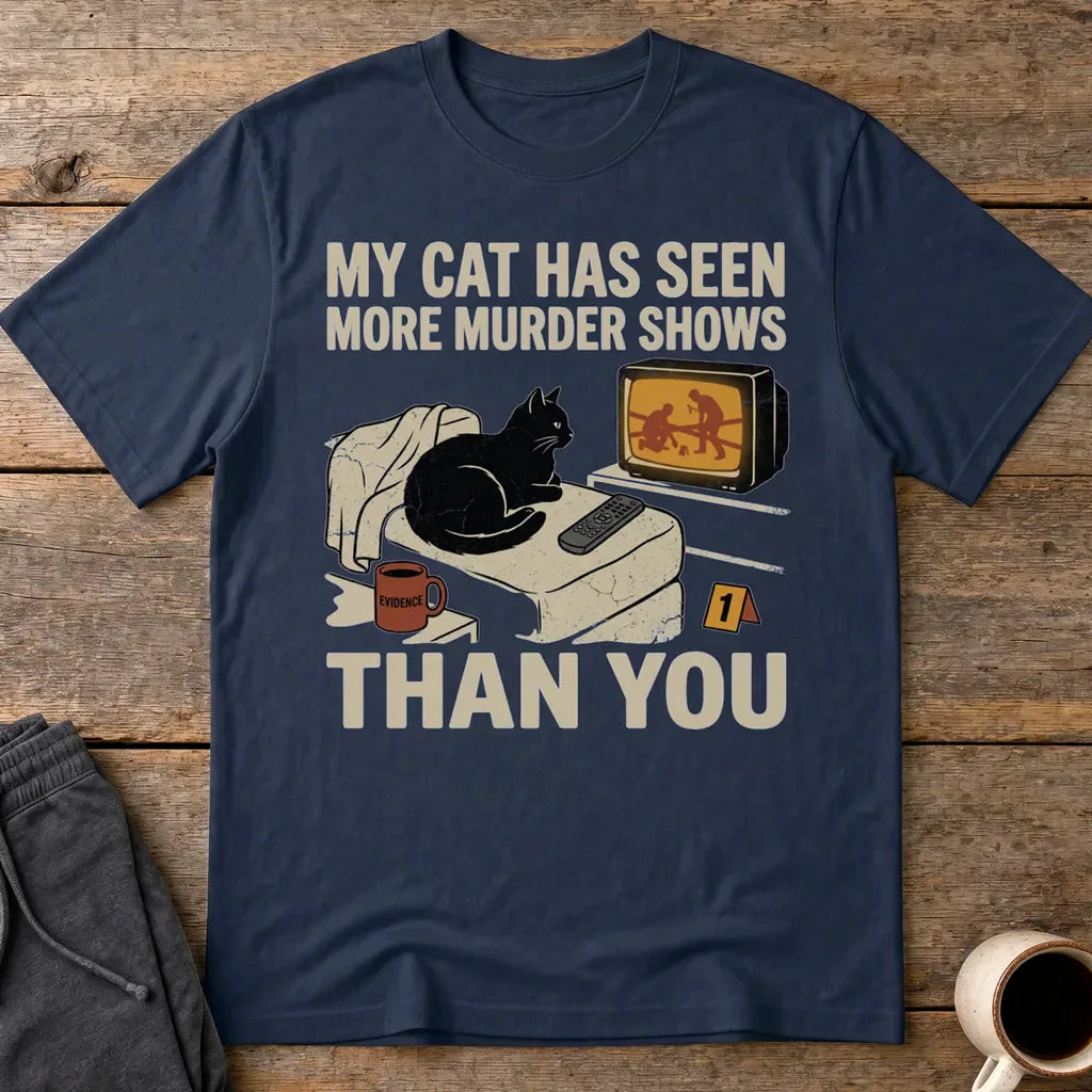 Murder-Show-Loving Cat T-Shirt - Navy