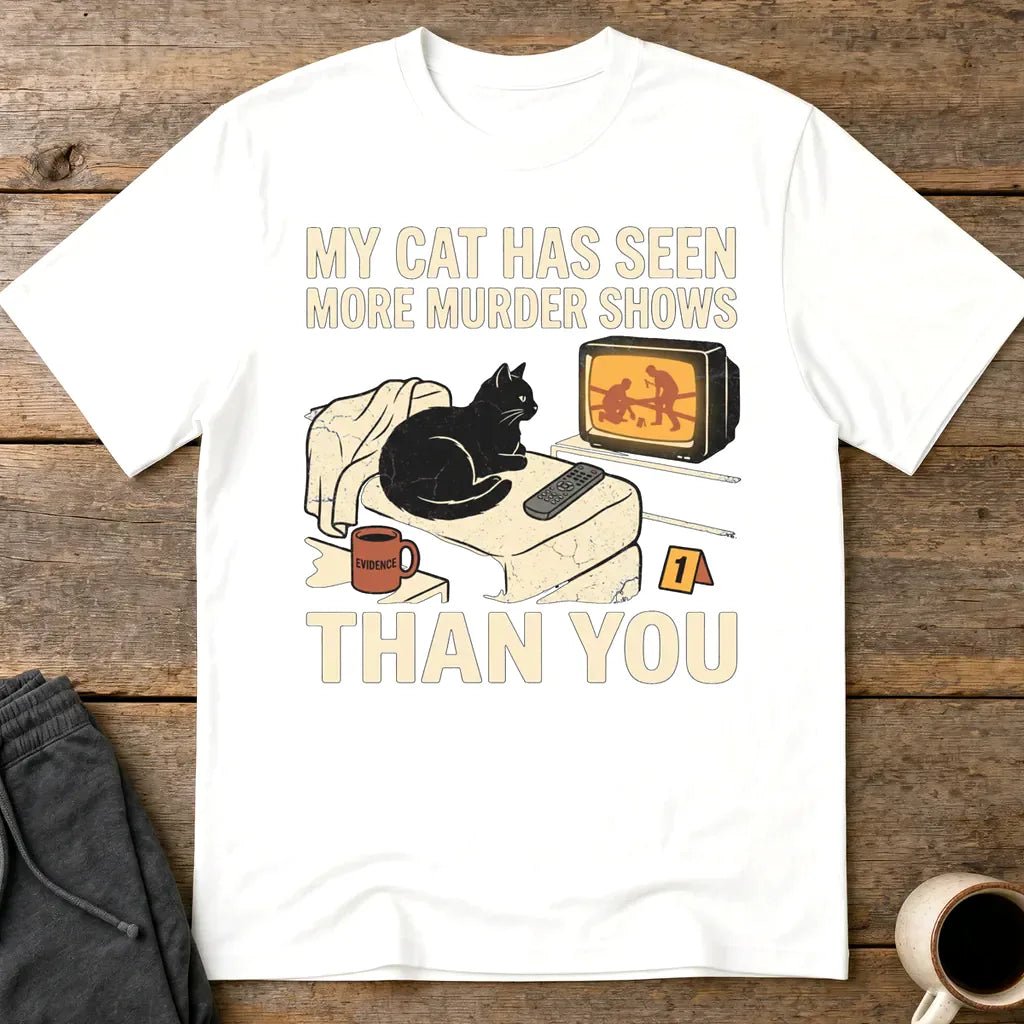 Murder-Show-Loving Cat T-Shirt - White