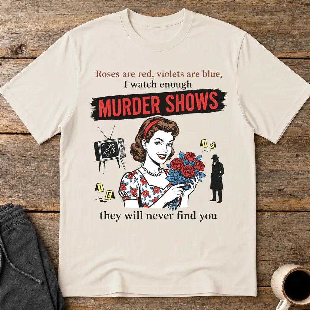 Murder Shows Retro Humor T-Shirt - Ice Grey