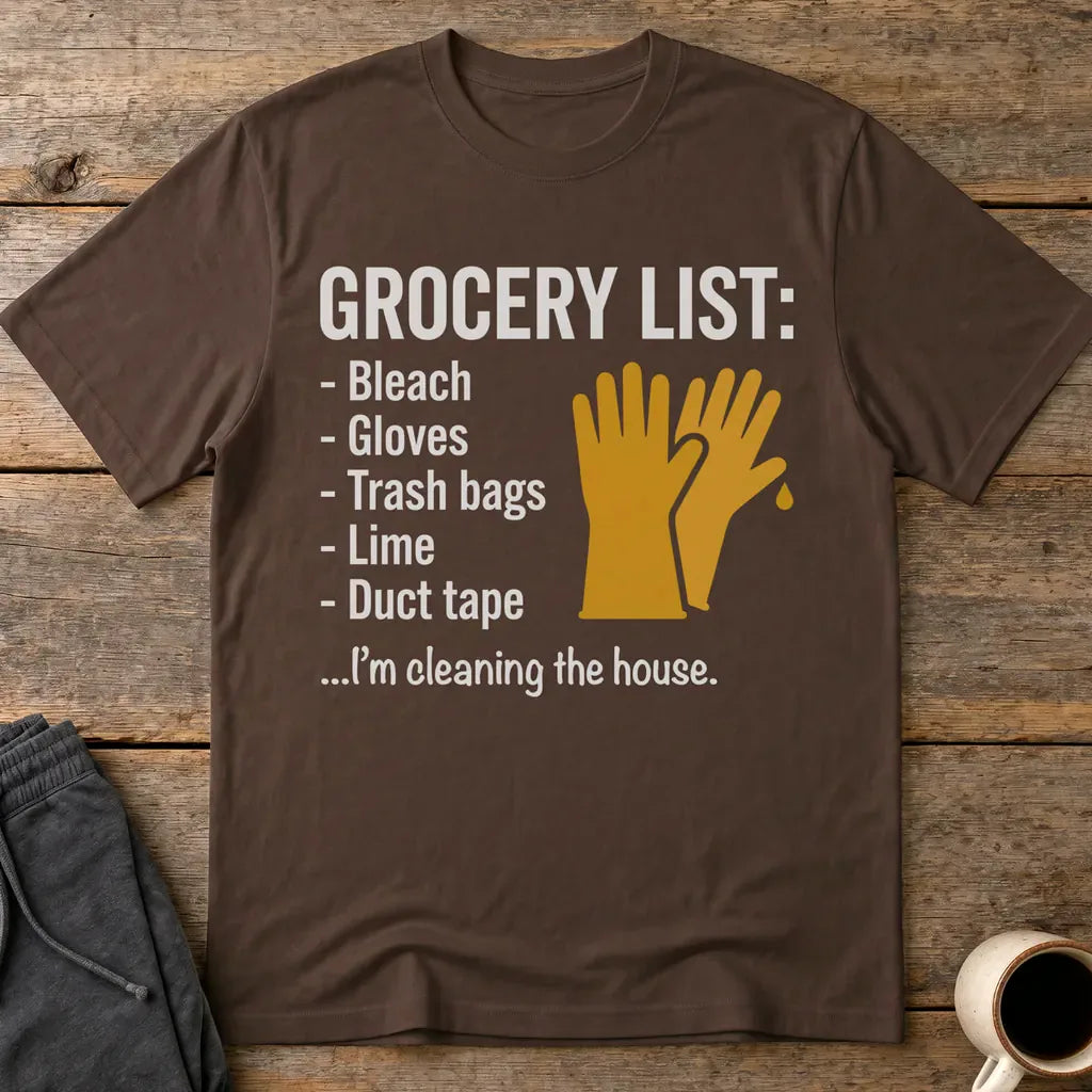 Grocery List Crime Humor T-Shirt - Dark Chocolate