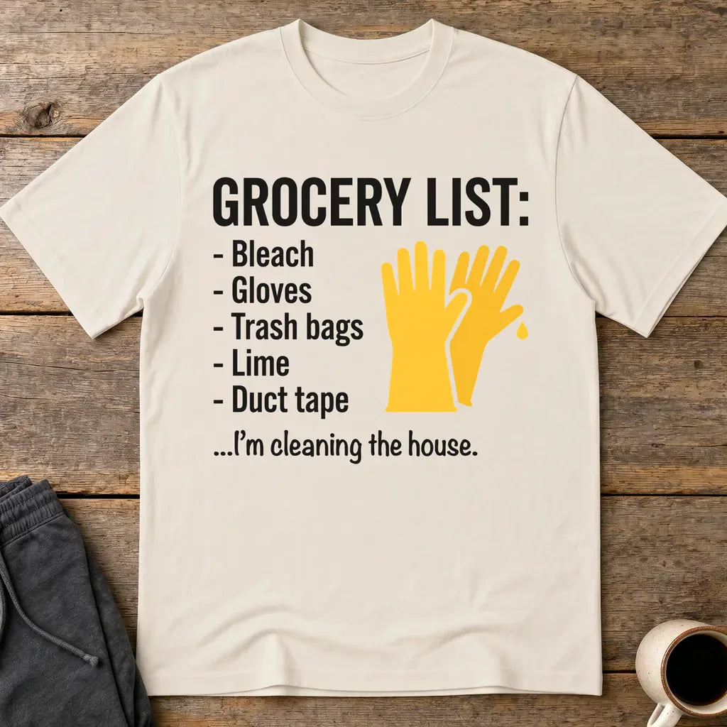 Grocery List Crime Humor T-Shirt - Ice Grey