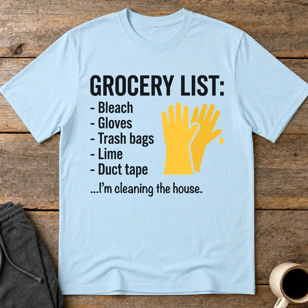 Grocery List Crime Humor T-Shirt - Light Blue