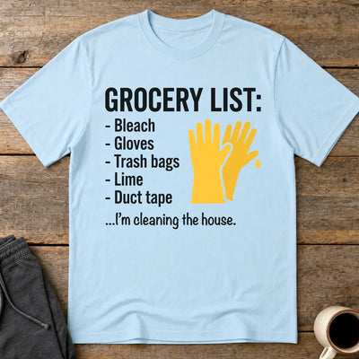 Grocery List Crime Humor T-Shirt - Light Blue