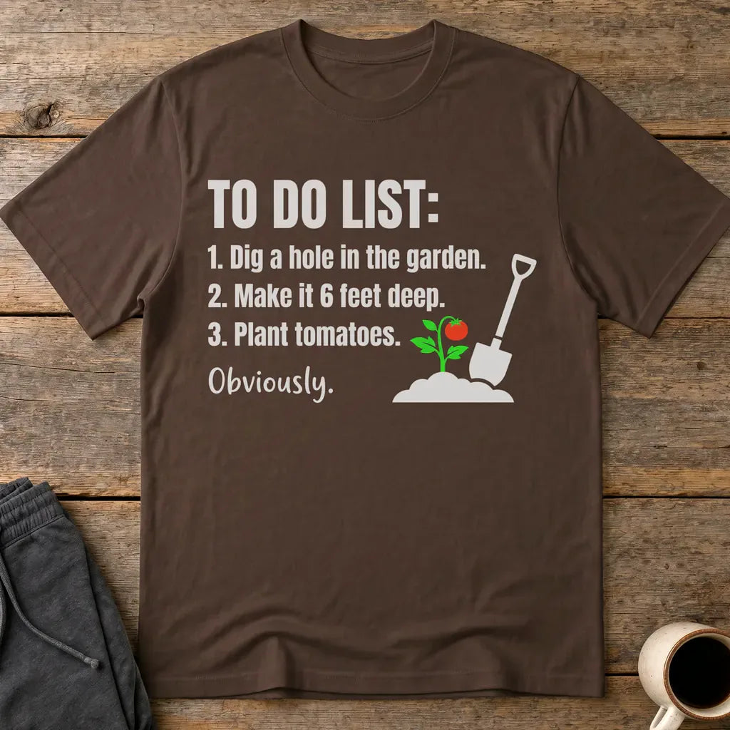 Funny Garden To‑Do List T-Shirt - Dark Chocolate