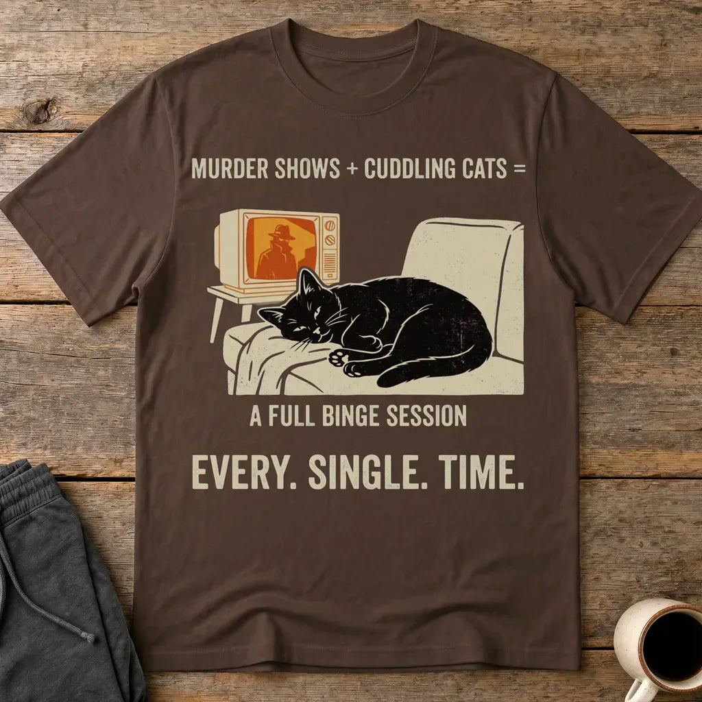 Murder Shows and Cuddly Cats T-Shirt - Dark Chocolate