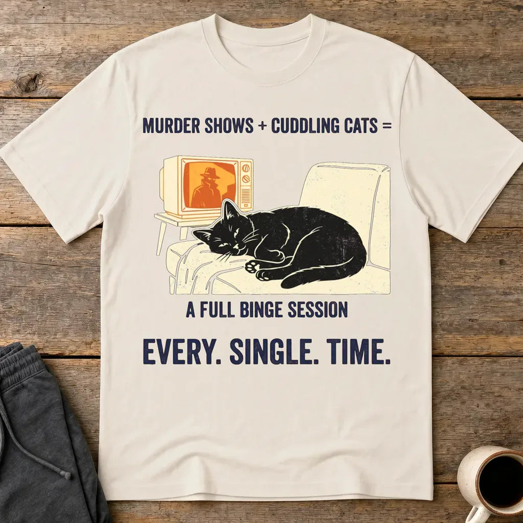 Murder Shows and Cuddly Cats T-Shirt - Ice Grey