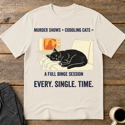 Murder Shows and Cuddly Cats T-Shirt - Ice Grey