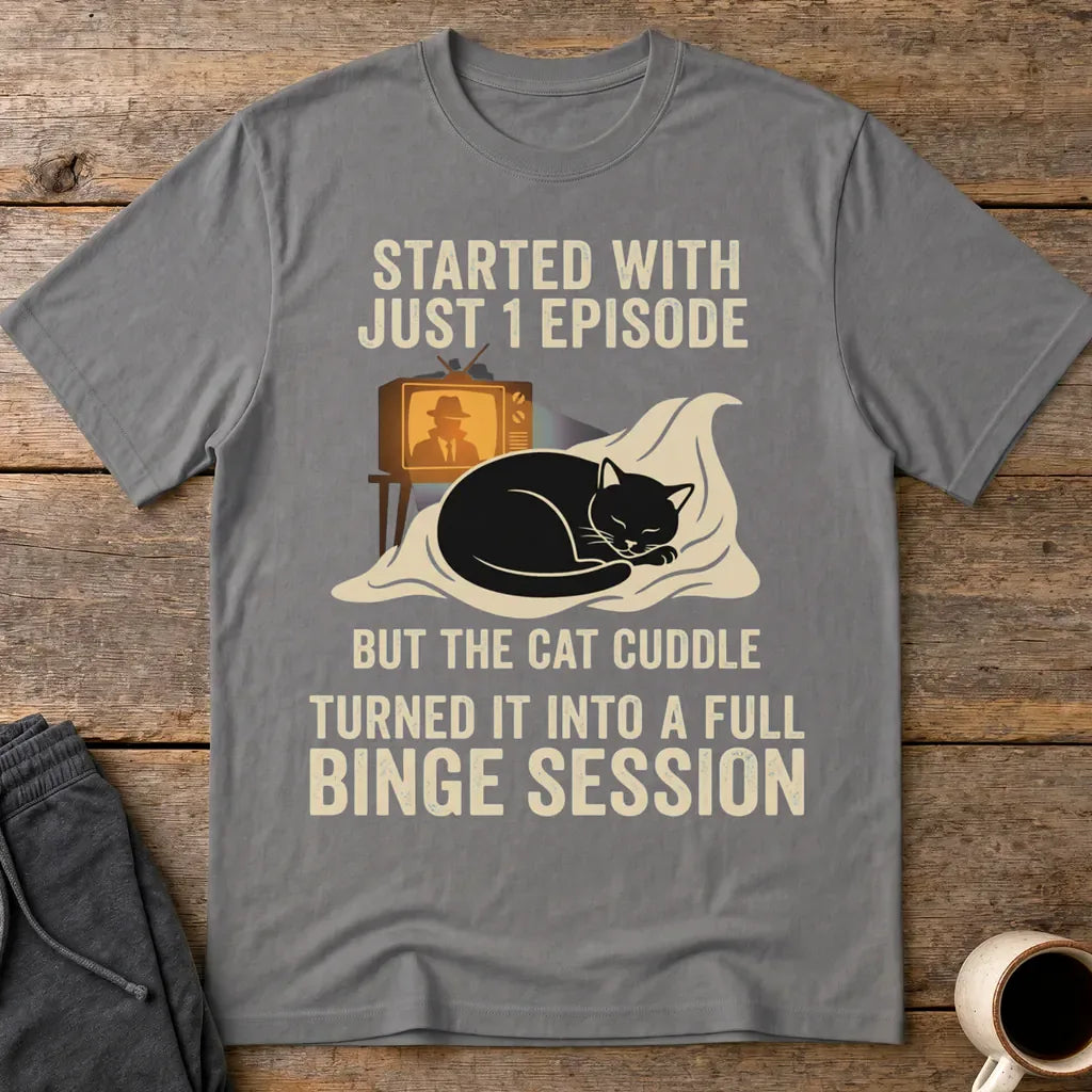 Cat Cuddle Binge Session T-Shirt - Charcoal