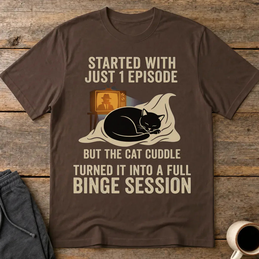 Cat Cuddle Binge Session T-Shirt - Dark Chocolate