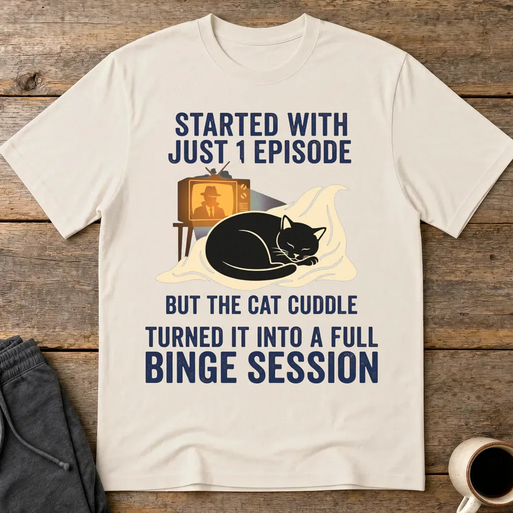 Cat Cuddle Binge Session T-Shirt - Ice Grey