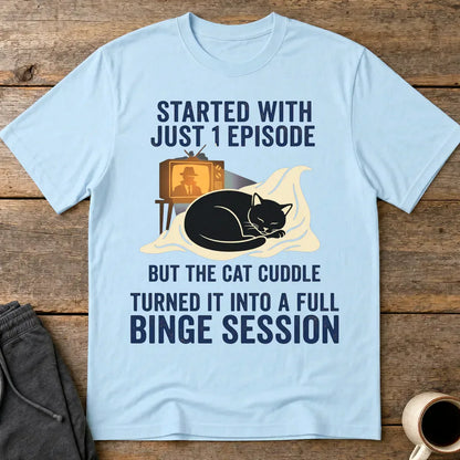 Cat Cuddle Binge Session T-Shirt - Light Blue