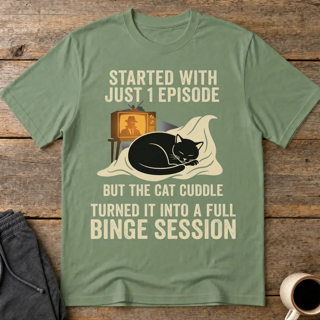 Cat Cuddle Binge Session T-Shirt - Military Green