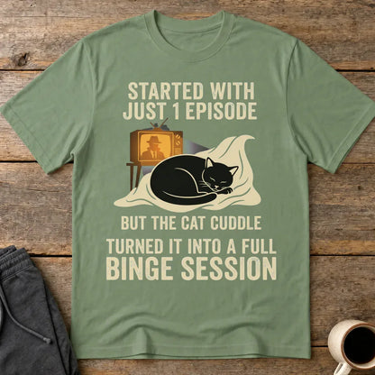 Cat Cuddle Binge Session T-Shirt - Military Green