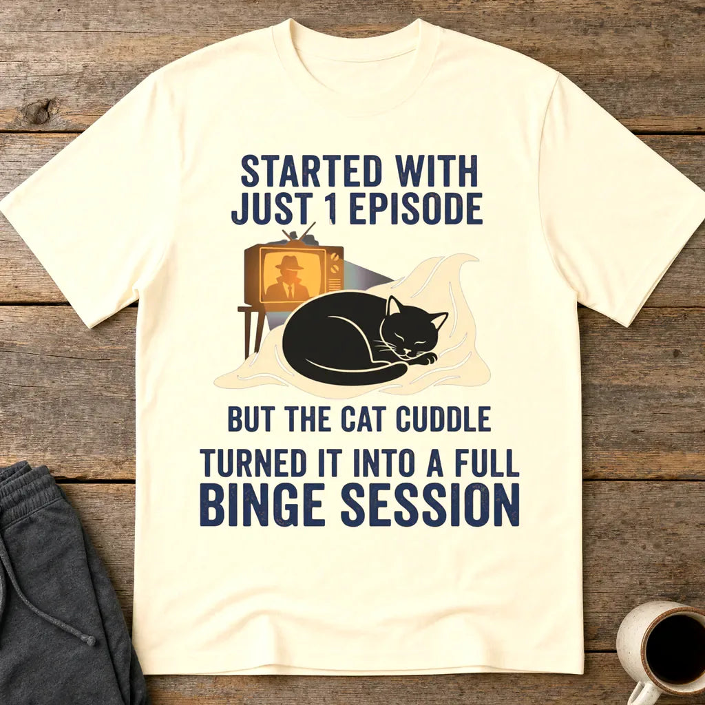 Cat Cuddle Binge Session T-Shirt - Natural