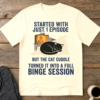 Cat Cuddle Binge Session T-Shirt - Natural