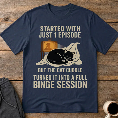 Cat Cuddle Binge Session T-Shirt - Navy