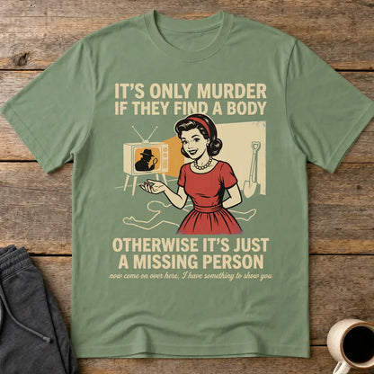 Retro Dark Humor Detective Twist T-Shirt - Military Green