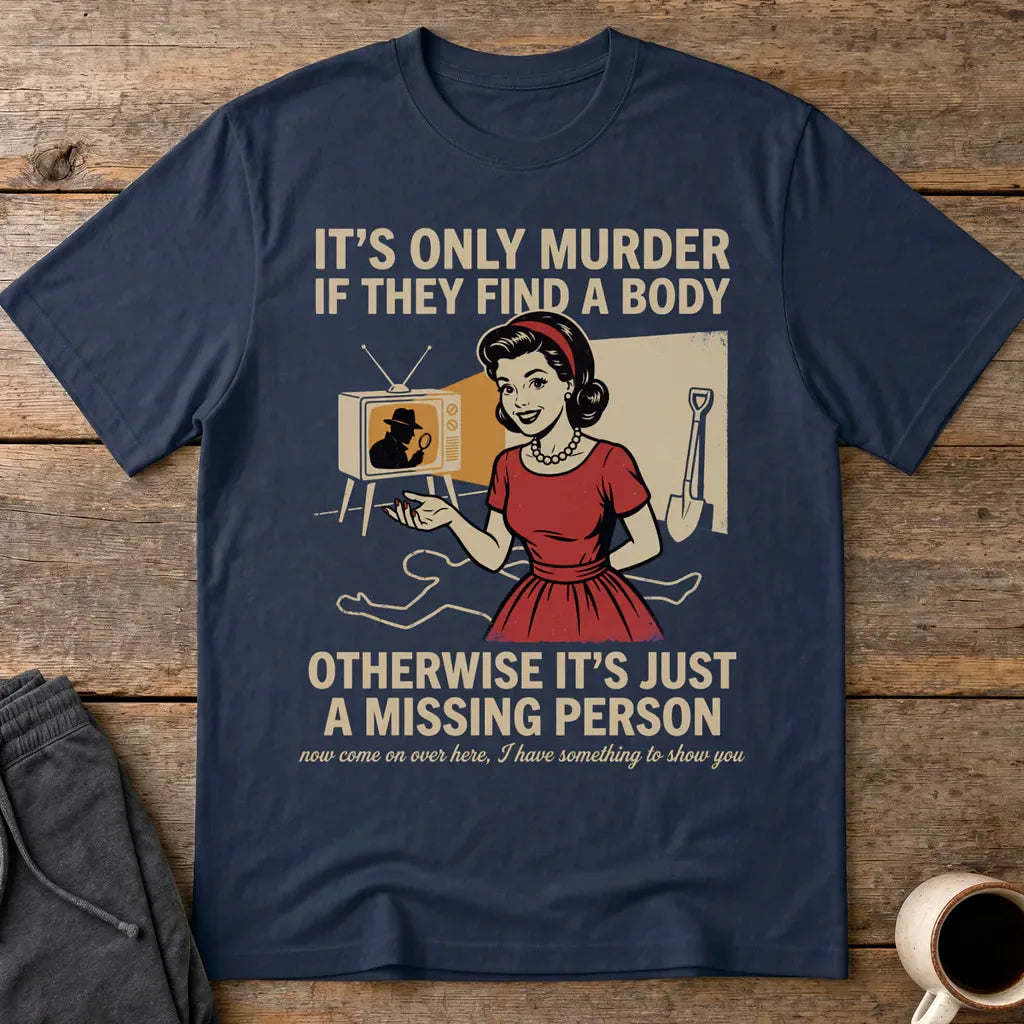 Retro Dark Humor Detective Twist T-Shirt - Navy