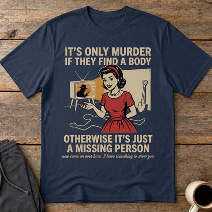 Retro Dark Humor Detective Twist T-Shirt - Navy