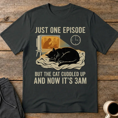 Late-Night Cat Cuddle Crime Binge T-Shirt - Black
