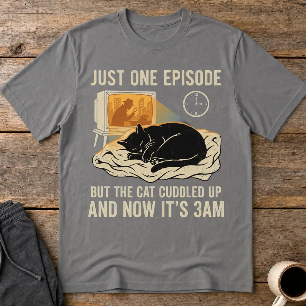 Late-Night Cat Cuddle Crime Binge T-Shirt - Charcoal