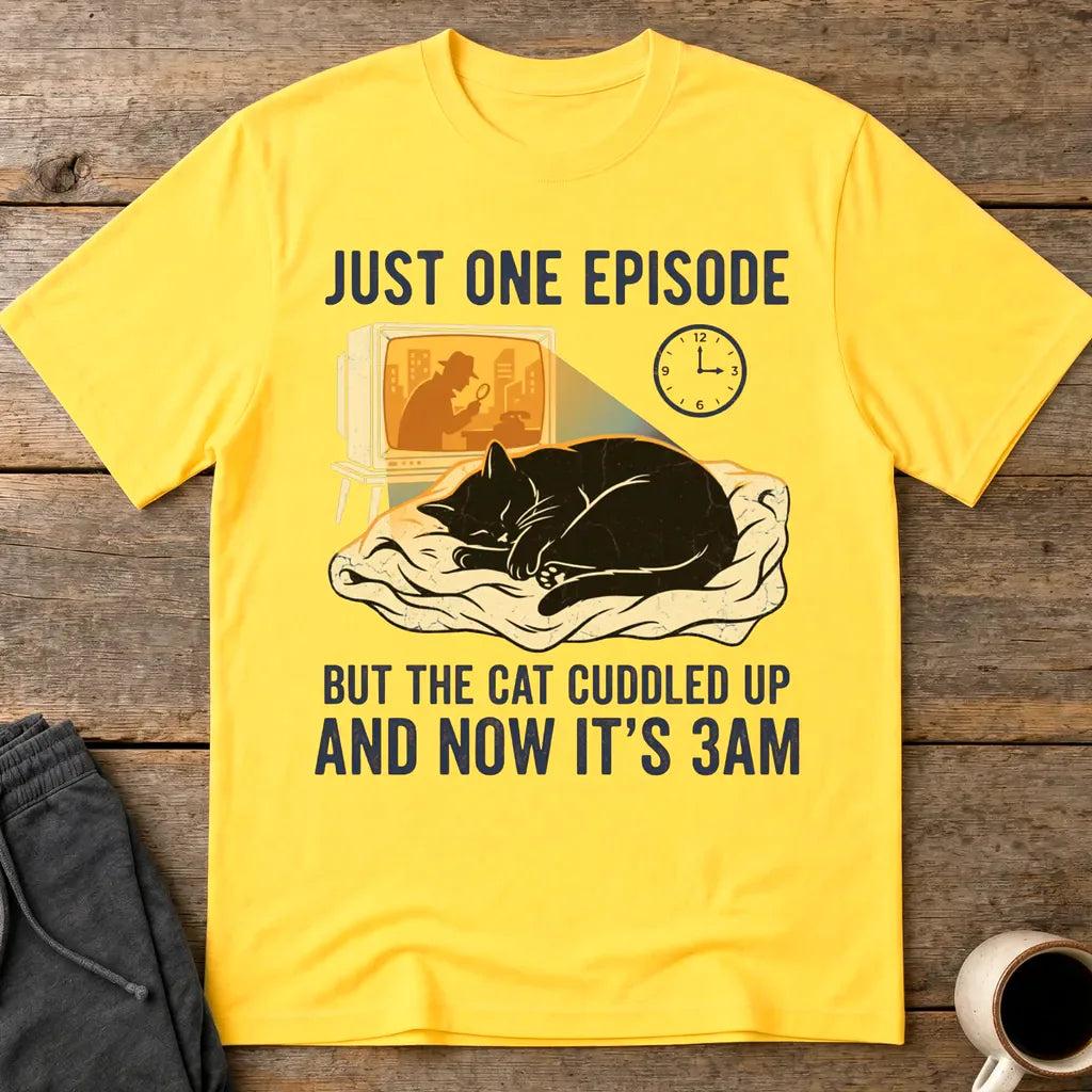Late-Night Cat Cuddle Crime Binge T-Shirt - Daisy