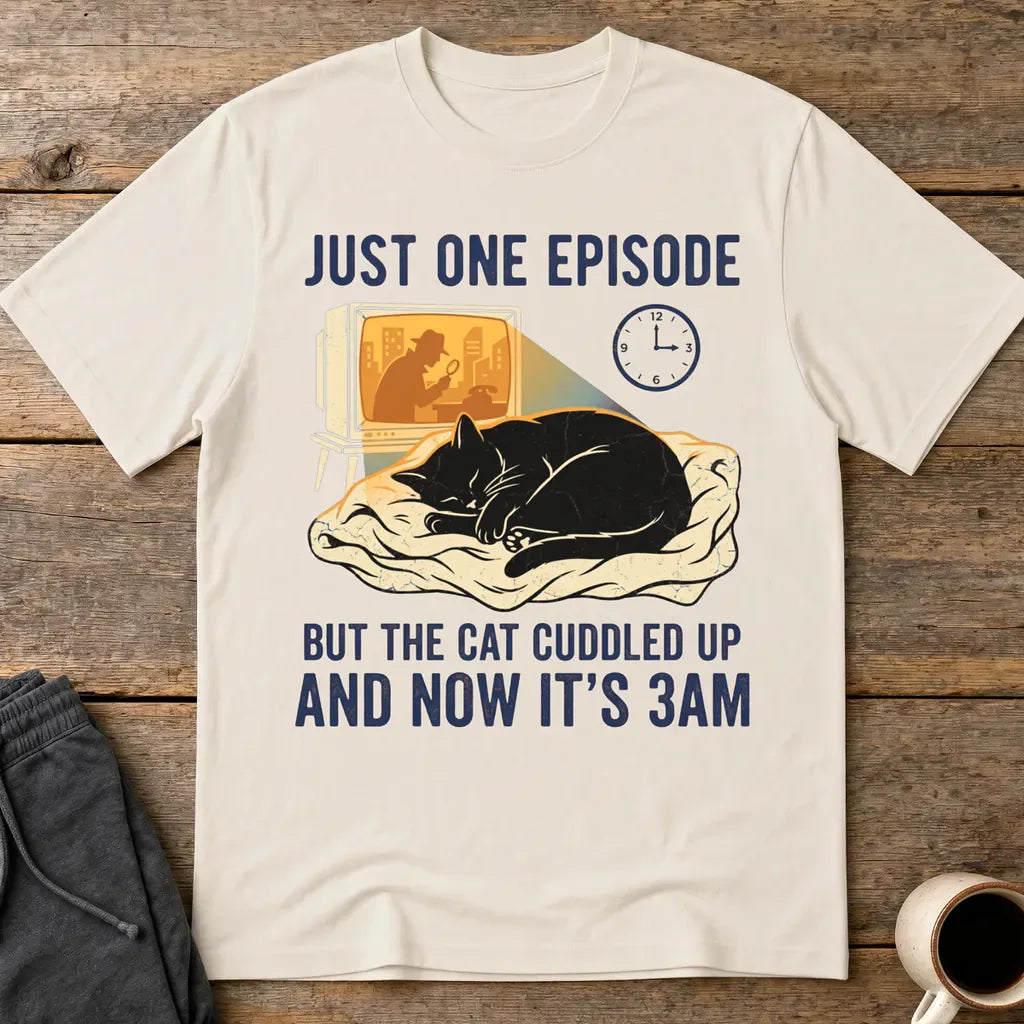 Late-Night Cat Cuddle Crime Binge T-Shirt - Ice Grey