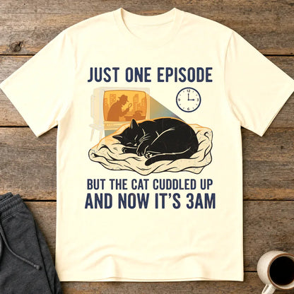 Late-Night Cat Cuddle Crime Binge T-Shirt - Natural