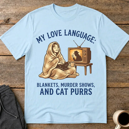 Cozy Murder Show Cat Lover T-Shirt - Light Blue