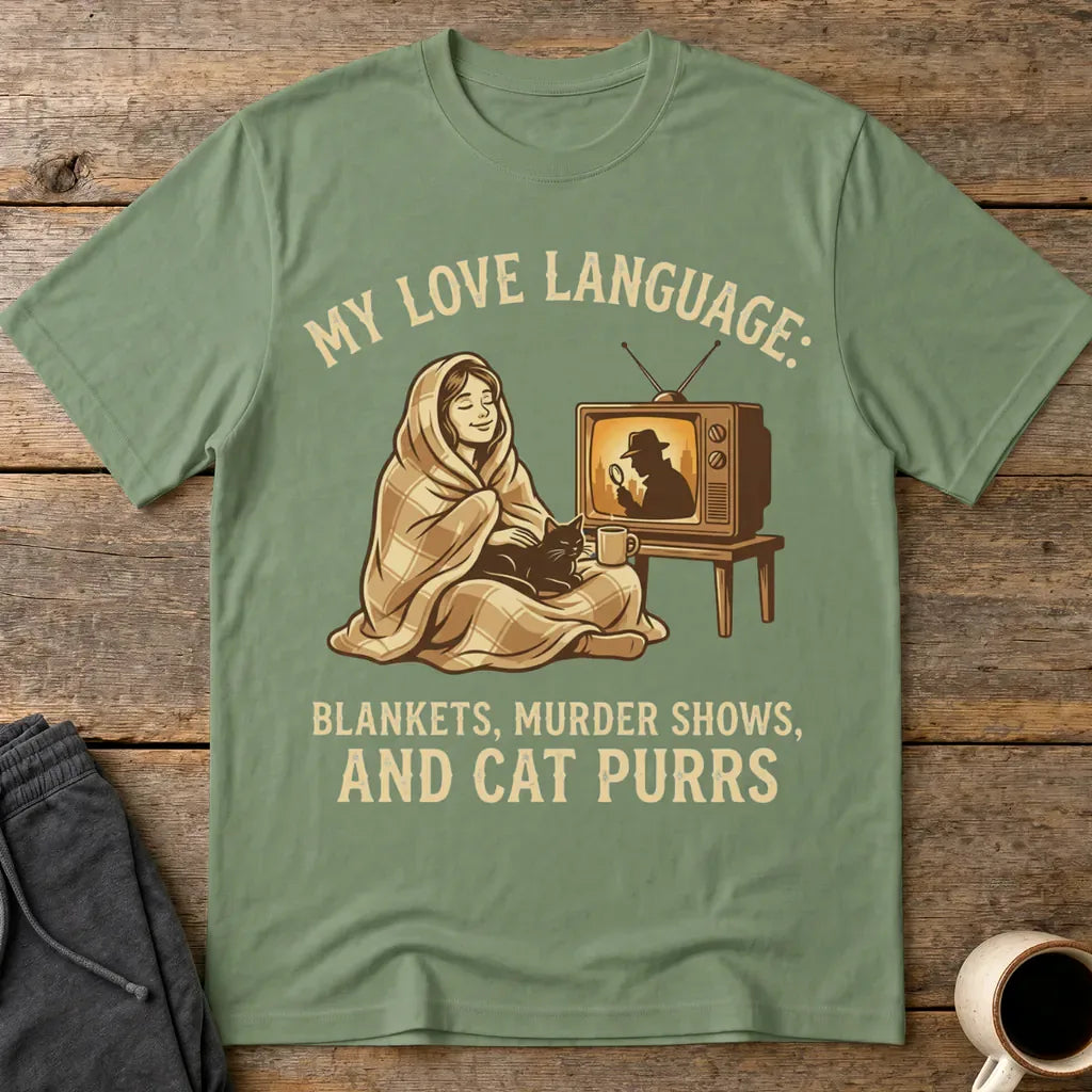 Cozy Murder Show Cat Lover T-Shirt - Military Green