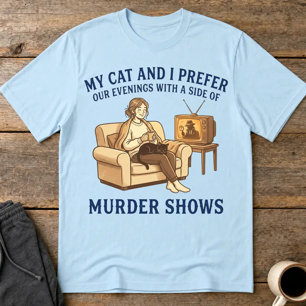 Cozy Murder Show Evenings T-Shirt - Light Blue