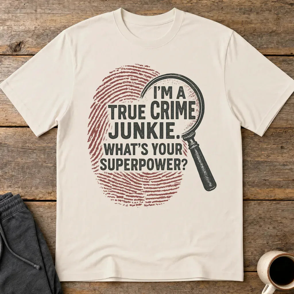 True Crime Junkie Superpower T-Shirt - Ice Grey