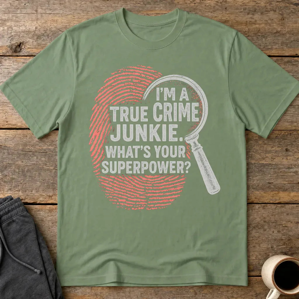 True Crime Junkie Superpower T-Shirt - Military Green
