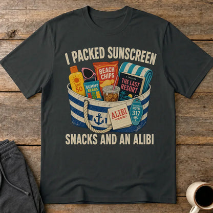 Packed Sunscreen Snacks and an Alibi T-Shirt - Black