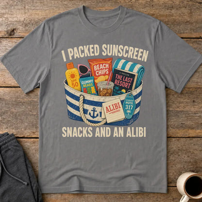 Packed Sunscreen Snacks and an Alibi T-Shirt - Charcoal