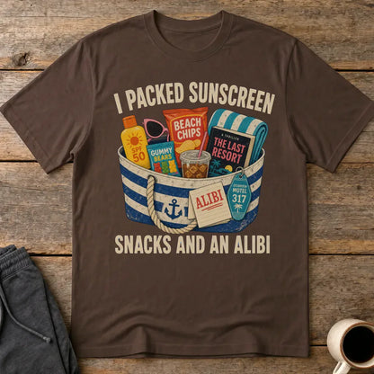 Packed Sunscreen Snacks and an Alibi T-Shirt - Dark Chocolate