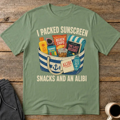 Packed Sunscreen Snacks and an Alibi T-Shirt - Military Green