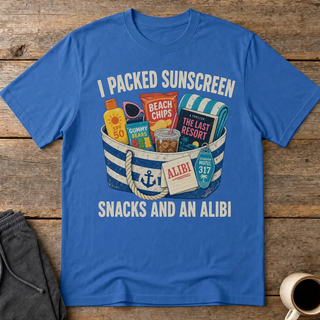Packed Sunscreen Snacks and an Alibi T-Shirt - Royal
